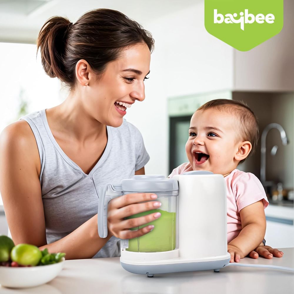 بايبي - محضرة طعام الأطفال الكهربائية بليندي 4 في 1 مع طهي بالبخار وخلط - أبيض 
