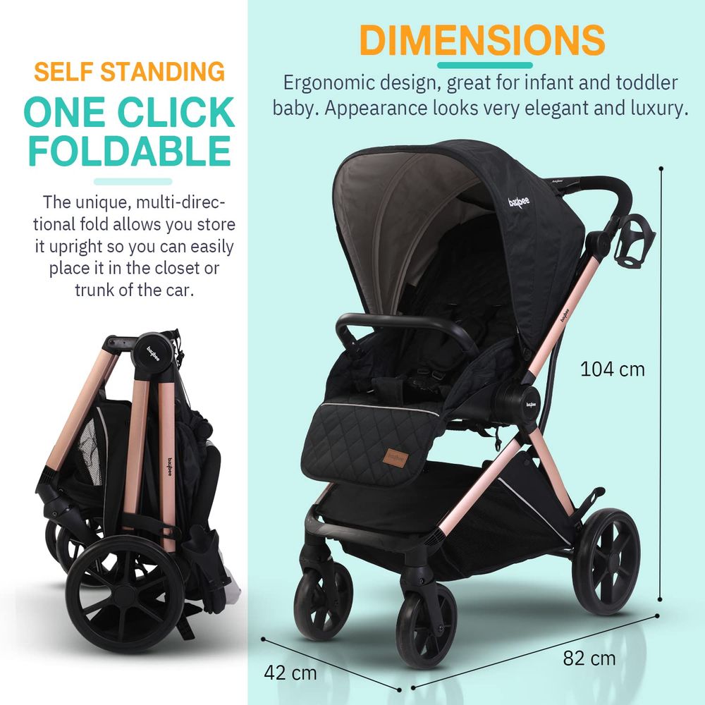 Baybee - 3-in-1 Convertible Baby Pram Stroller with Car Seat