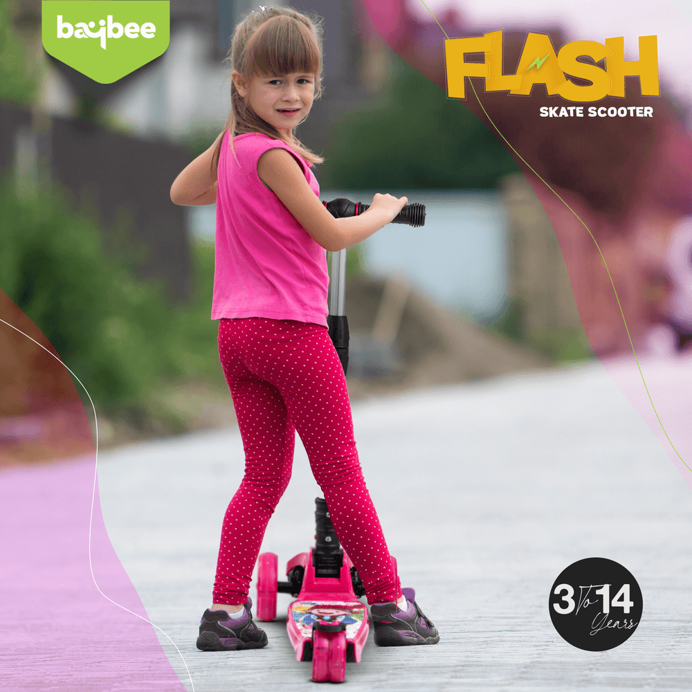 Baybee - Flash Foldable LED Kids Scooter - Dark Pink