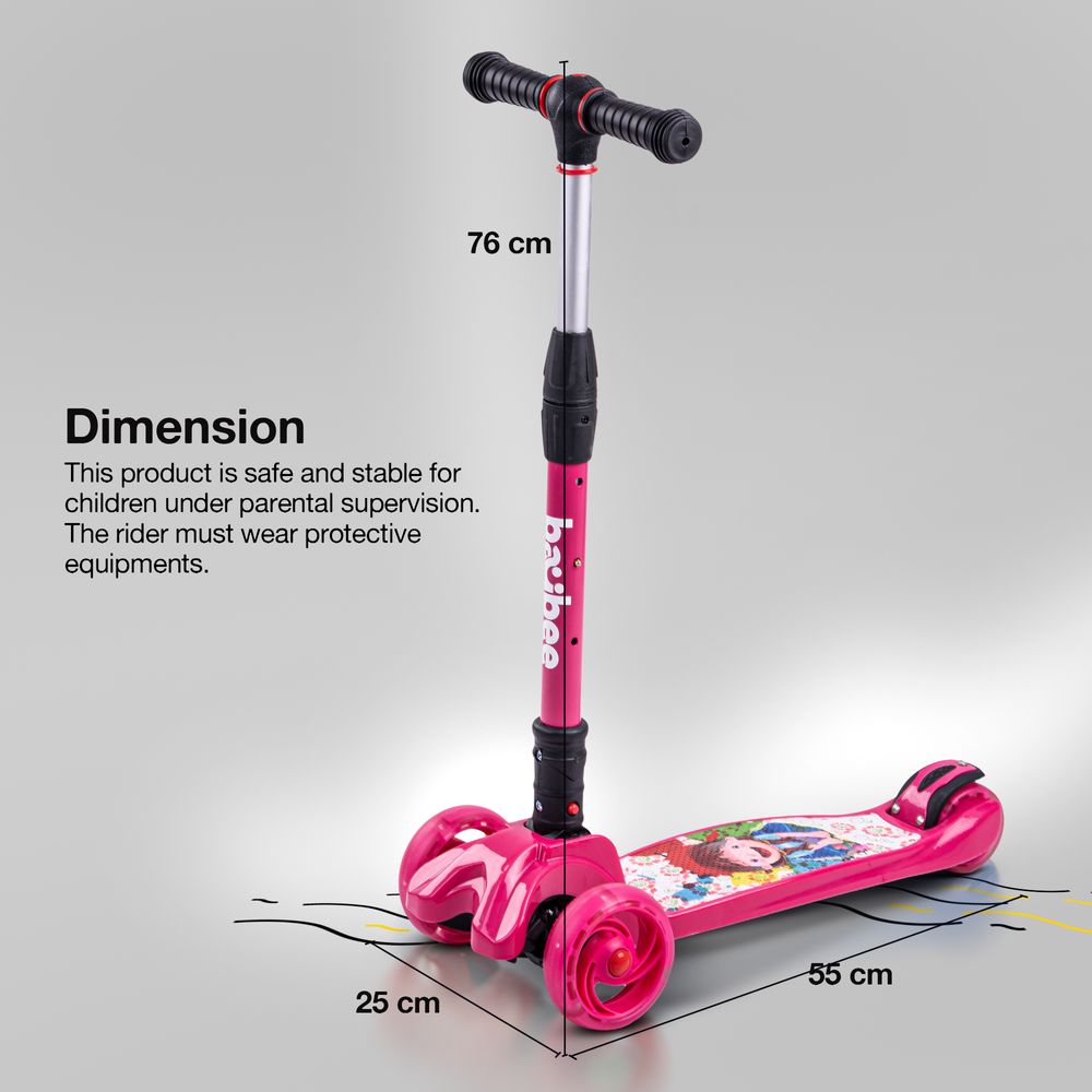 Baybee - Flash Foldable LED Kids Scooter - Dark Pink