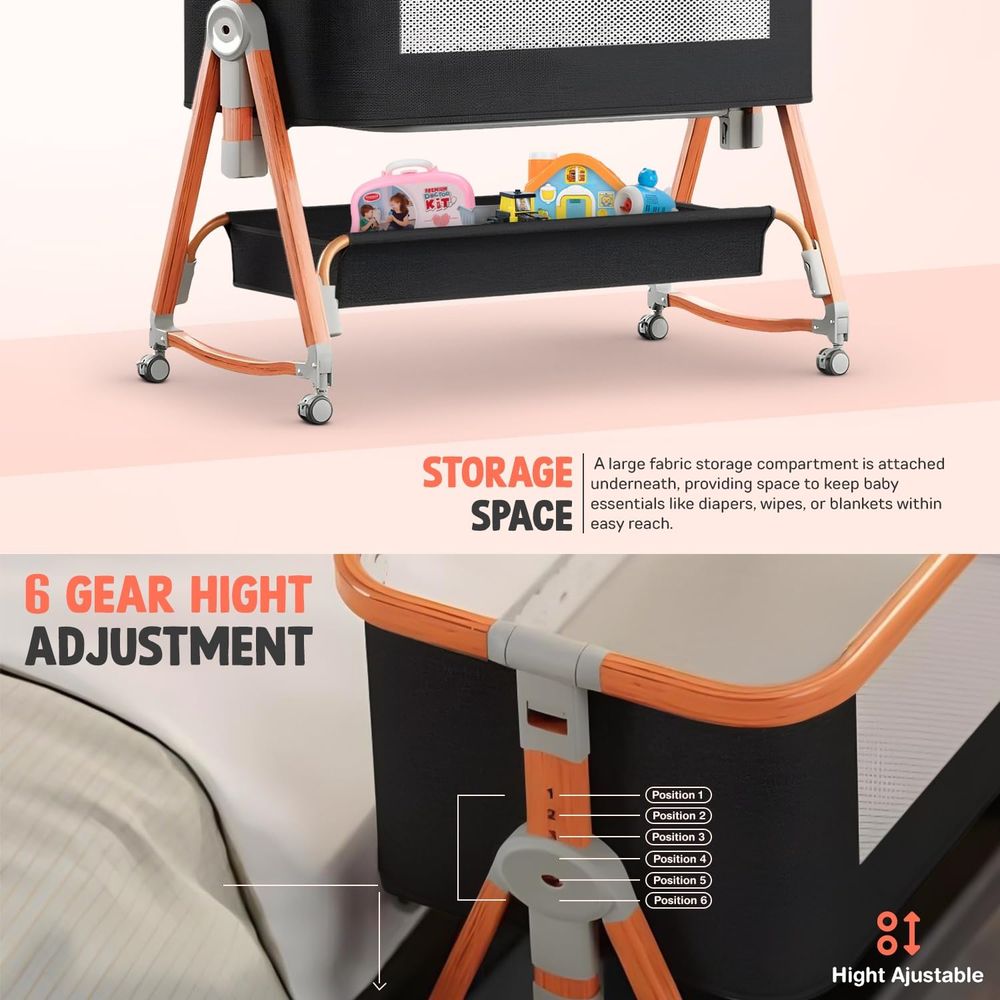 Baybee - 3-In-1 Foldable Baby Bassinet & Bedside Sleeper - Black