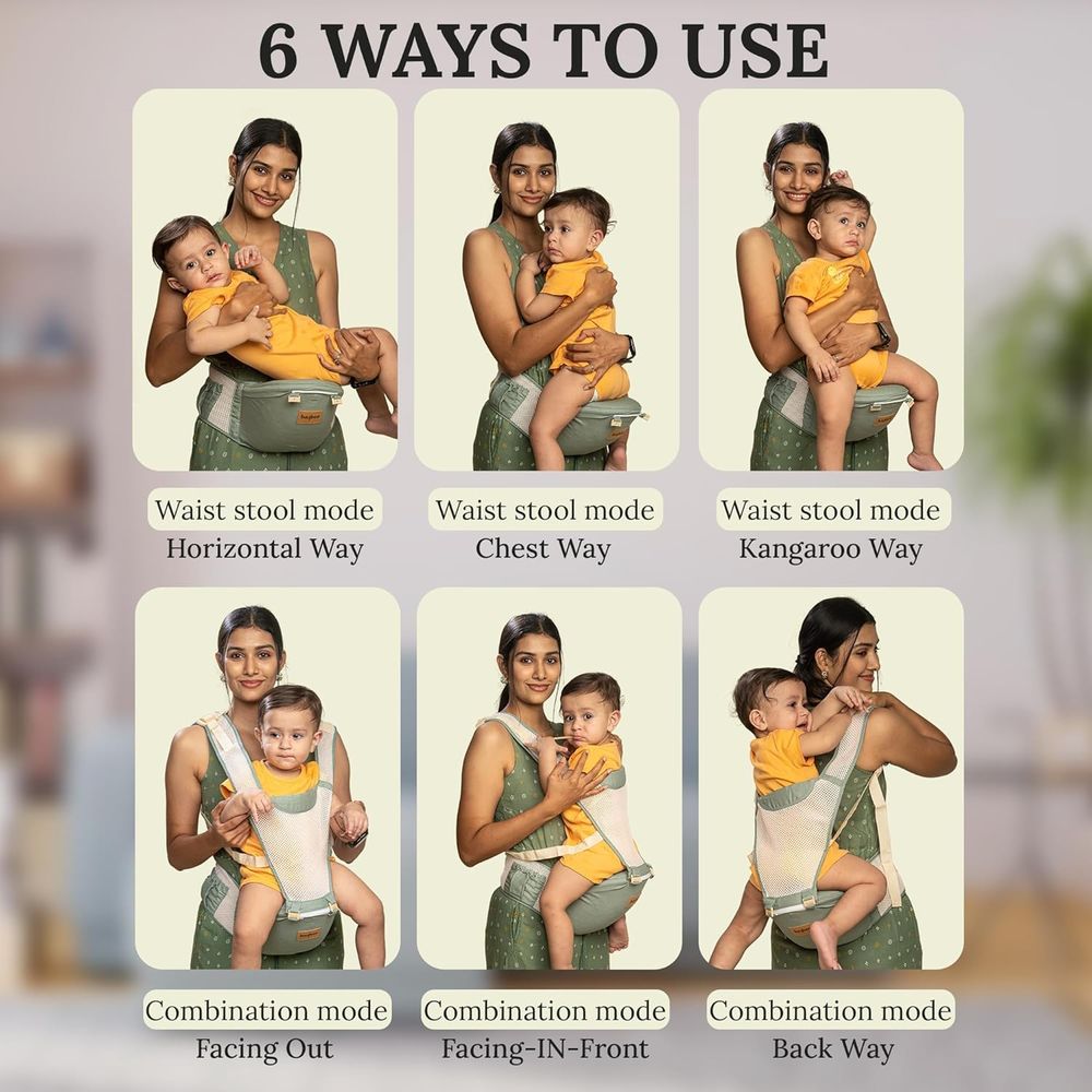 Baybee 6-In-1 Multifunctional Baby Carrier With Hip Seat - Green