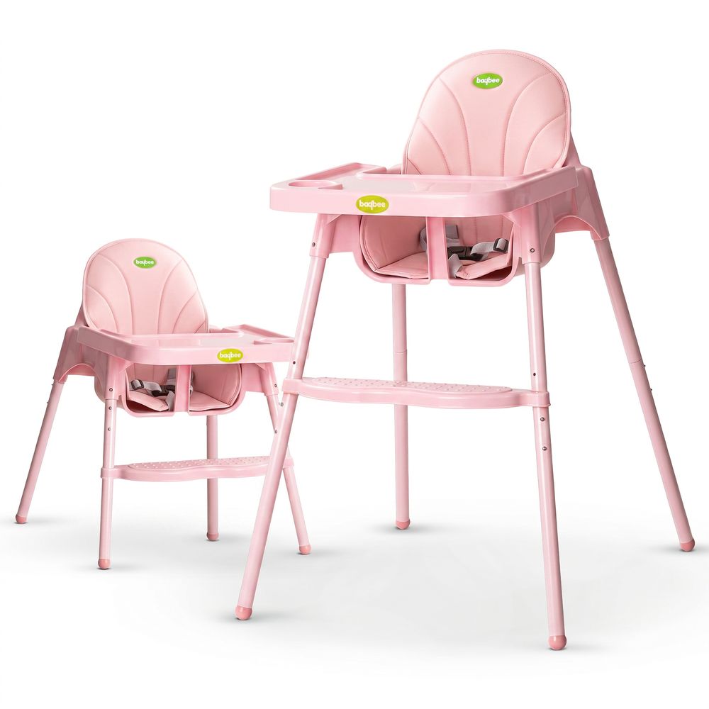 Baybee - 2-In-1 Baby High Chair With Adjustable Height - Light Pink