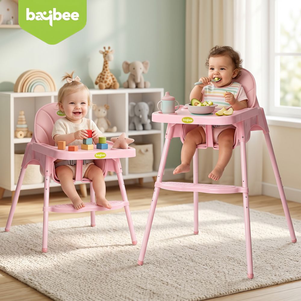 Baybee - 2-In-1 Baby High Chair With Adjustable Height - Light Pink