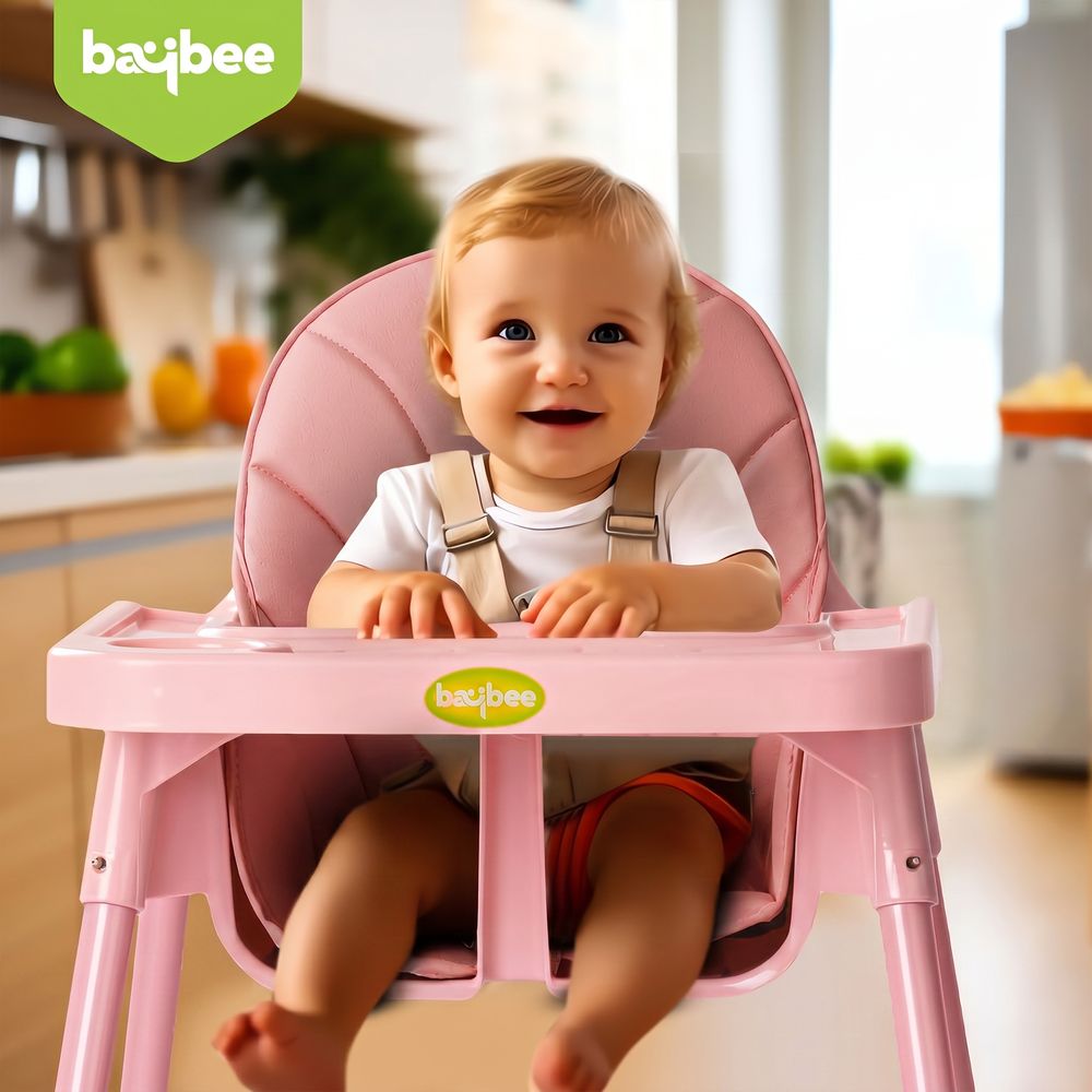 Baybee - 2-In-1 Baby High Chair With Adjustable Height - Light Pink