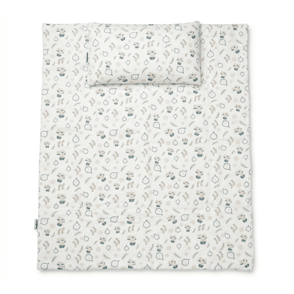 Baybee - House Print Baby Tencel Quilt Blanket With Pillow Set - White
