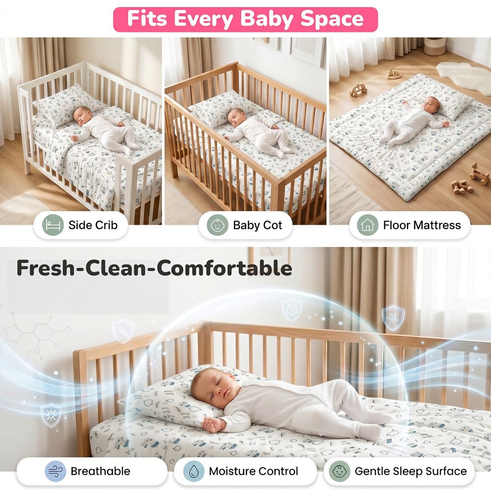 Baybee - House Print Baby Tencel Quilt Blanket With Pillow Set - White
