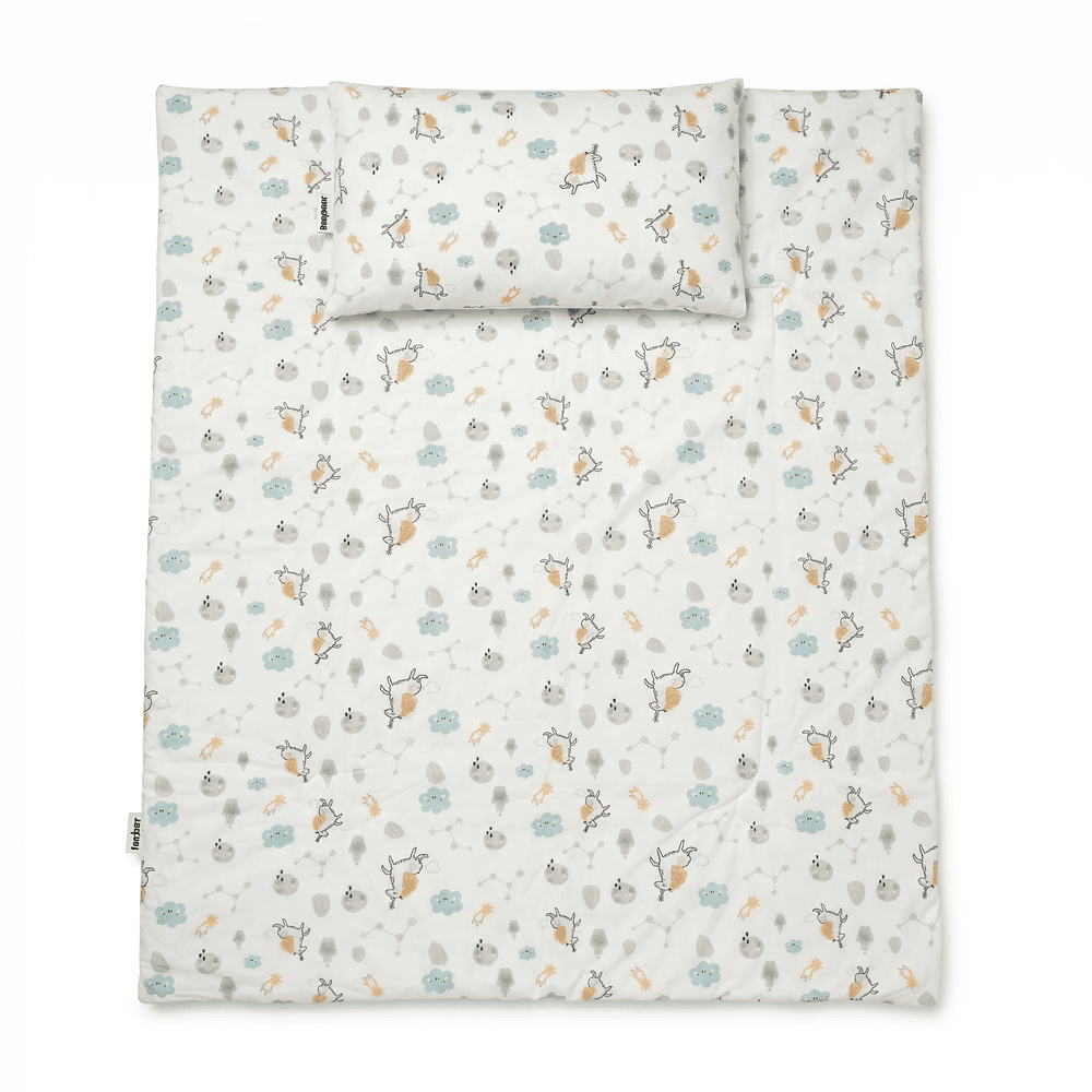 Baybee - Horse Print Baby Tencel Quilt Blanket With Pillow Set - Orange