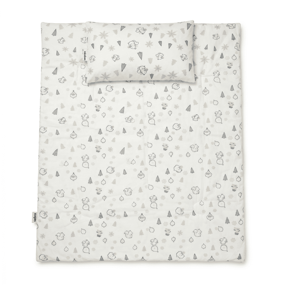 Baybee - Pine Tree Print Baby Tencel Quilt Blanket With Pillow Set - White/Grey