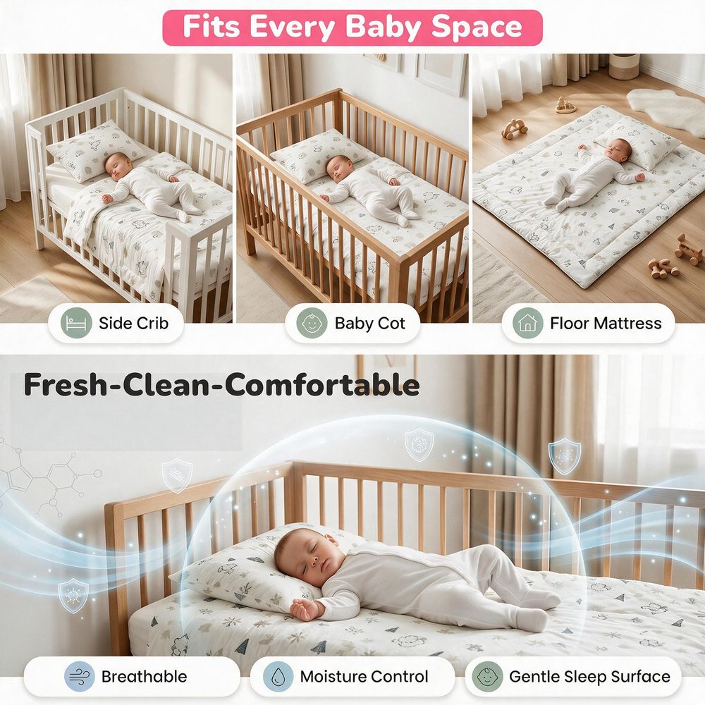 Baybee - Pine Tree Print Baby Tencel Quilt Blanket With Pillow Set - White/Grey