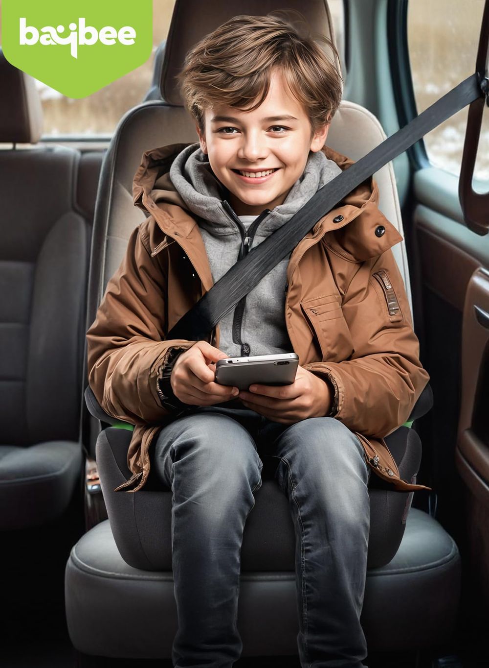 Baybee - Baby Booster Car Seat Without Isofix - Black