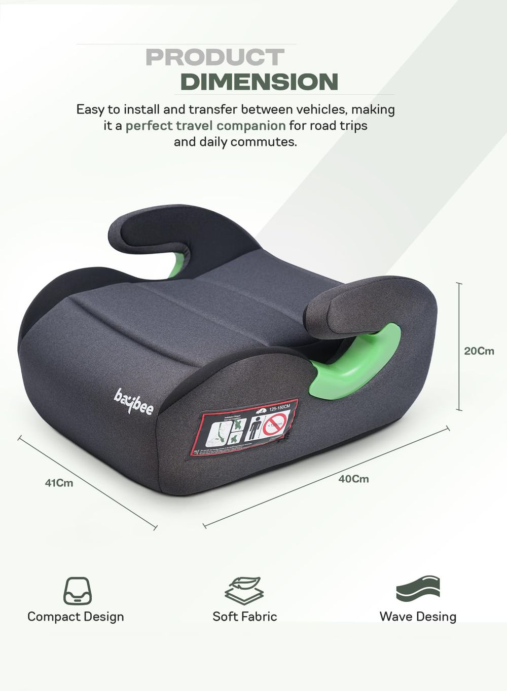 Baybee - Baby Booster Car Seat Without Isofix - Black