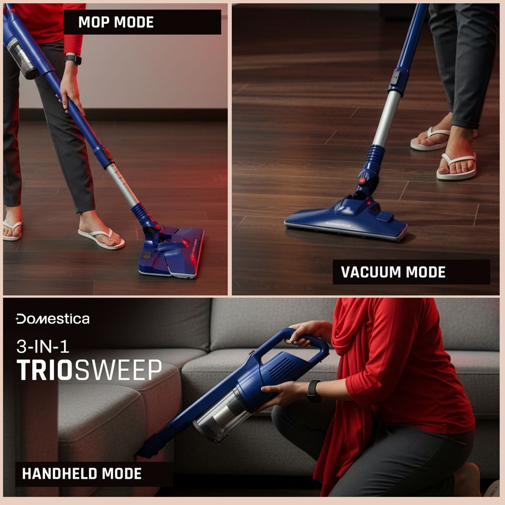 Domestica - 3-in-1 Trio Sweep Wet Dry Vacuum Cleaner - Blue