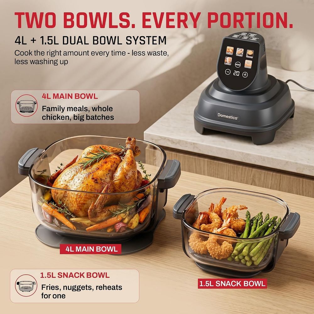 Domestica - Aerion 5-in-1 Dual Glass Bowl Air Fryer