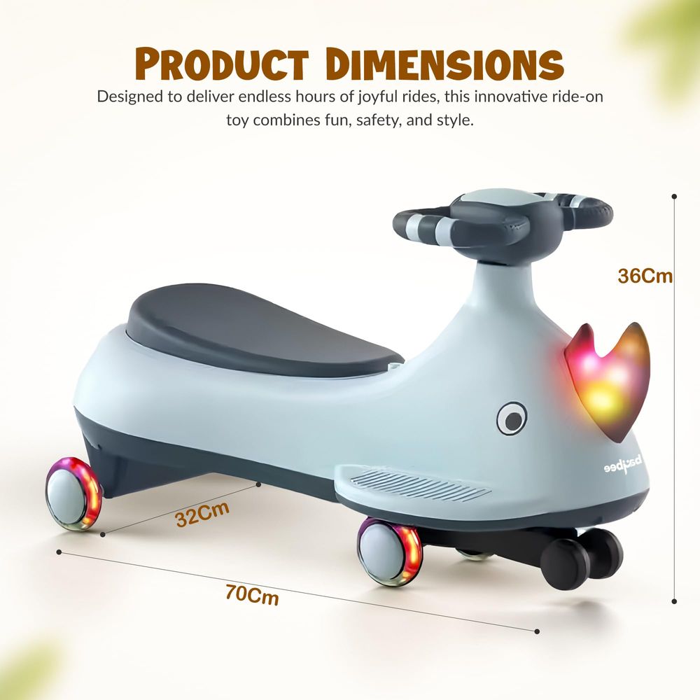 Baybee - Kids' Dino Ride-On Swing Car With LED Wheels - Multicolor