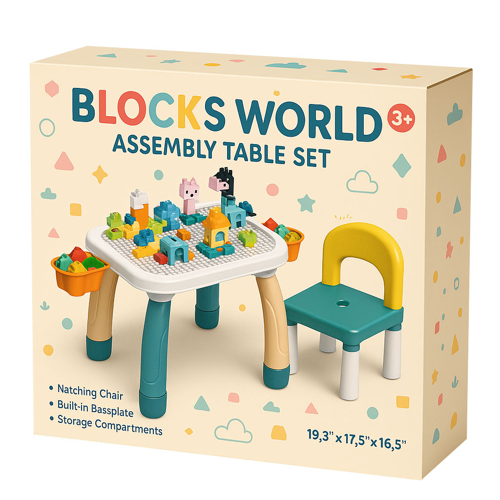 Kikibebe - Plum Blossom Shape Building Block Table with Chair - 100 Pieces Building Blocks - Deep Lake Green