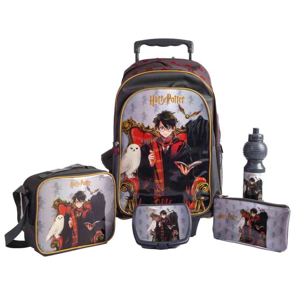 Harry Potter - 18-Inch Trolley Bag Set with Lunch Bag, Pencil Case, Water Bottle & Lunch Box - Dark Grey