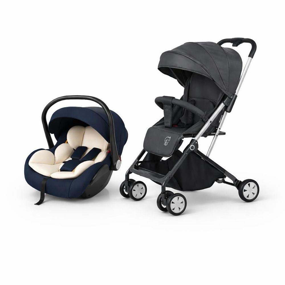 Kikibebe 606 Cabin Stroller & Carrycot Car Seat Bundle - Black
