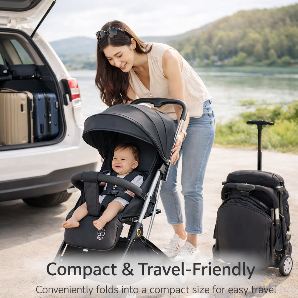 Kikibebe 606 Cabin Stroller & Carrycot Car Seat Bundle - Black