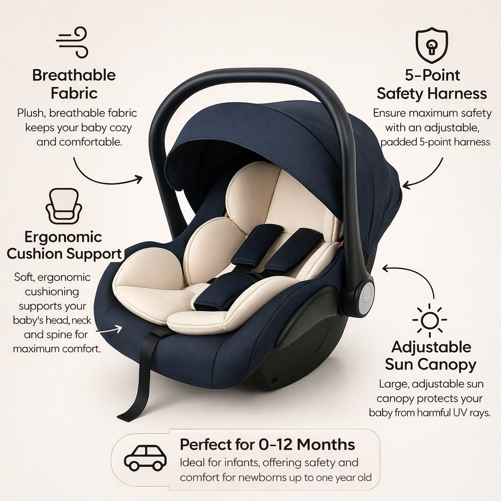 Kikibebe 606 Cabin Stroller & Carrycot Car Seat Bundle - Black