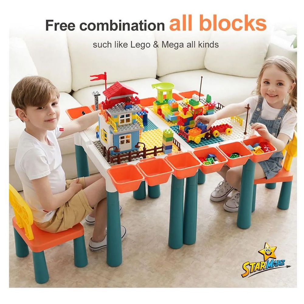 Starmarz - 178-Piece Building Blocks Set with Table, Chair, Storage & Pen - Multicolor