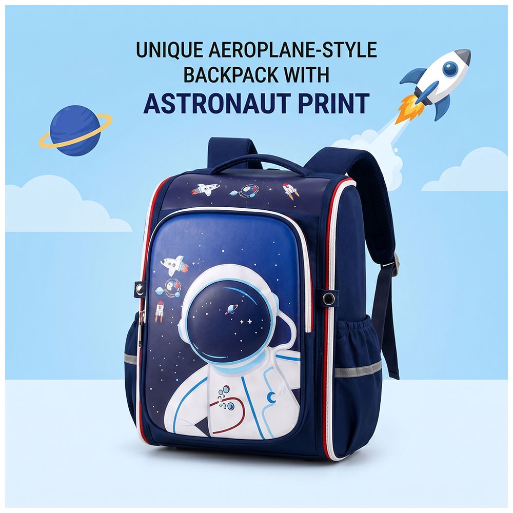 Cocobee - Stylish Astronaut Print Backpack, Adjustable Strap, Secure Zip, 14.9 Inches - Blue