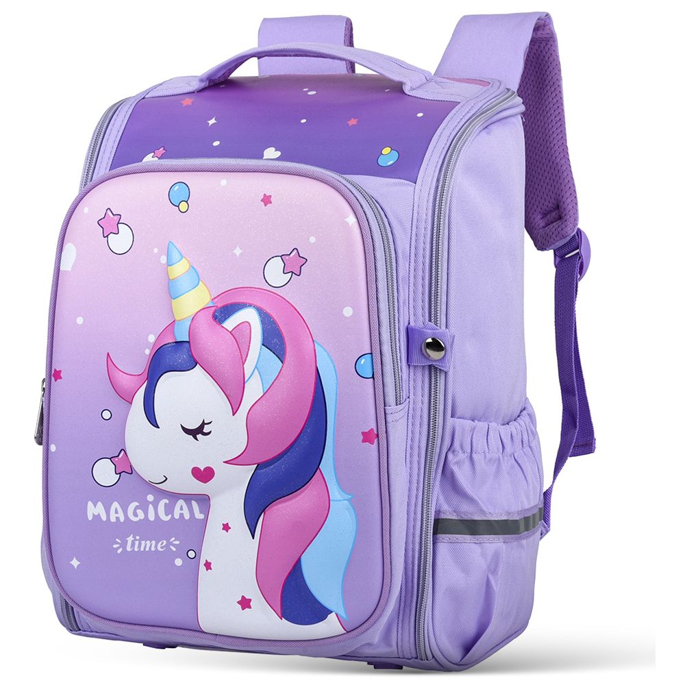 Cocobee - Cute Unicorn Printed Backpack, 15 Inches, Adjustable Straps - Purple