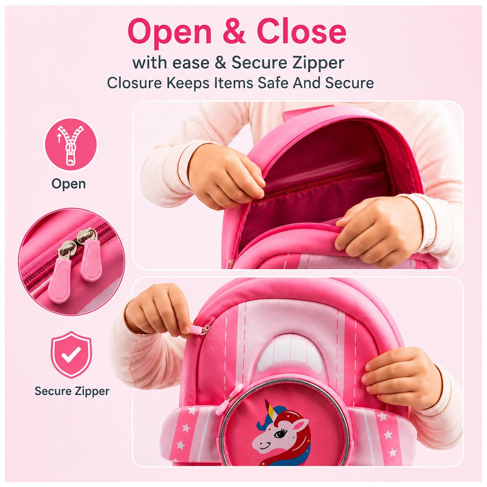 Cocobee - Aeroplane Style Unicorn Printed Backpack for Girls - Pink
