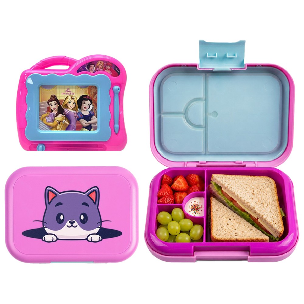 Cocobee - 4-Compartment Cat Bento Lunch Box With Princess Drawing Board Set