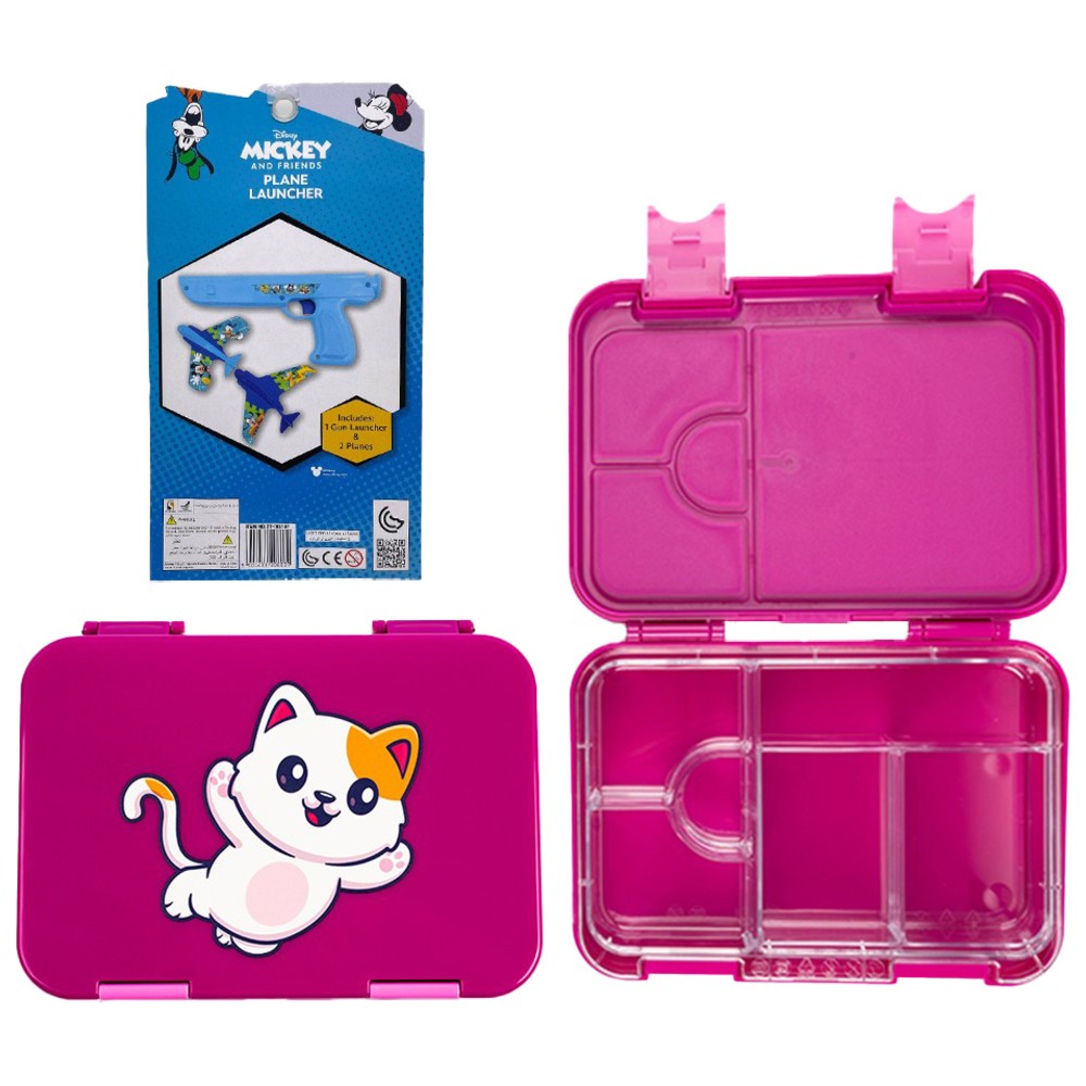 Cocobee - 6-Compartment Cat Bento Lunch Box With Mickey Plane Launcher Set