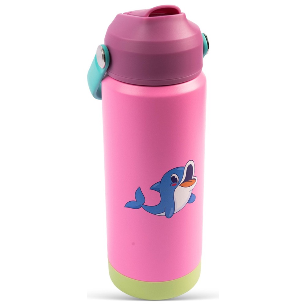 Cocobee - Kids Dolphin Stainless Steel Water Bottle With Spider-Man Disc Launcher Watch