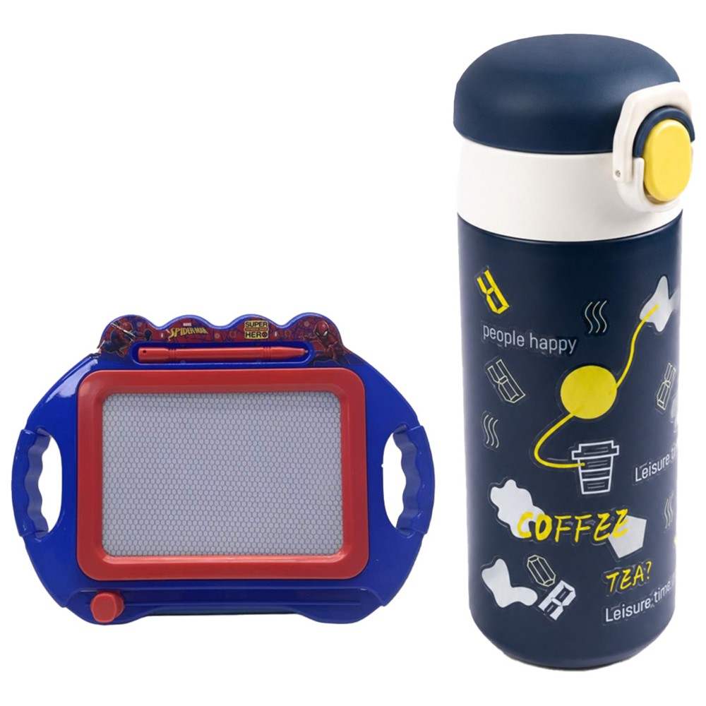 Cocobee - Kids Stainless Steel Water Bottle With Spider-Man Writing Board Set