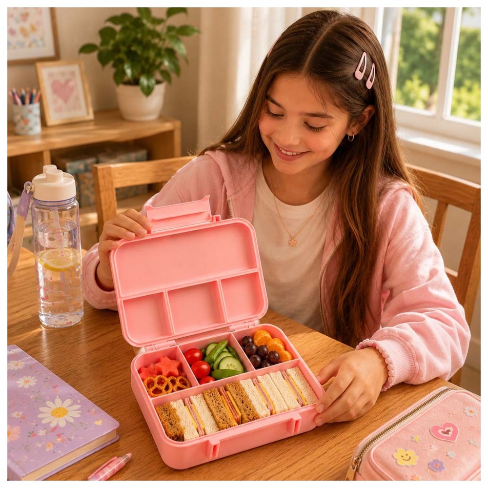Cocobee - 4-Compartment Kids Unicorn Backpack With Stainless Steel Water Bottle And Bento Lunch Box - Pink