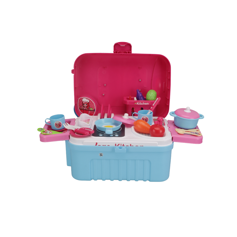 Urban Tots - Big Trolly Kitchen Set - Realistic Kitchen Role-Play with Fun Accessories-Pink