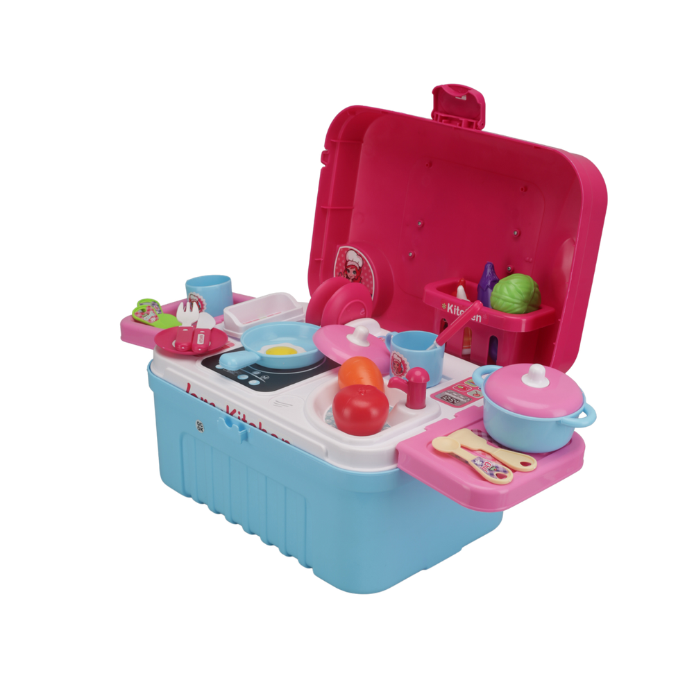 Urban Tots - Big Trolly Kitchen Set - Realistic Kitchen Role-Play with Fun Accessories-Pink