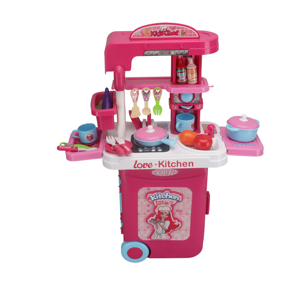 Urban Tots - Big Trolly Kitchen Set - Realistic Kitchen Role-Play with Fun Accessories-Pink