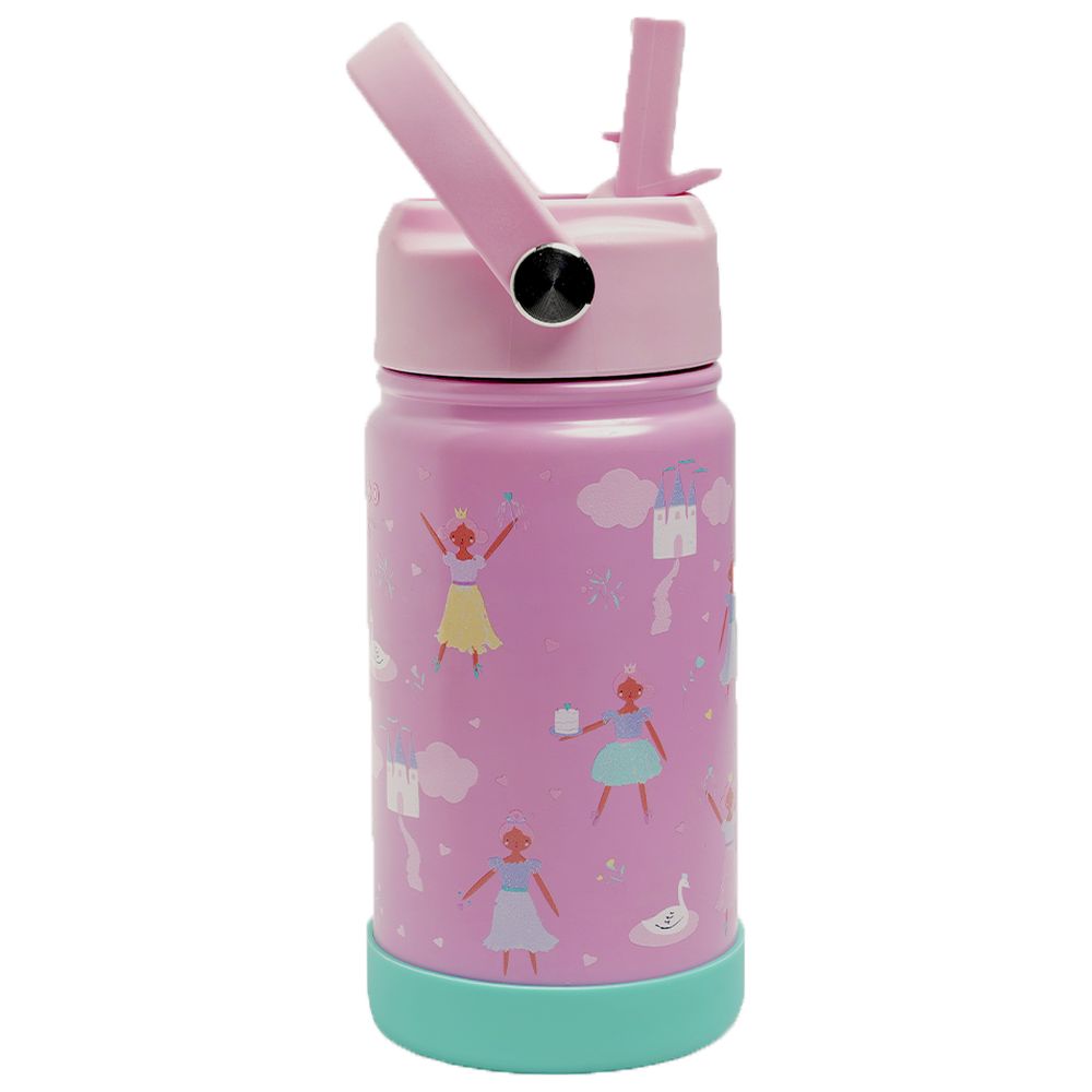 Bamboo Bark - Insulated Water Bottle With Straw And Handle - Little Ballerina Castle - 350 ml