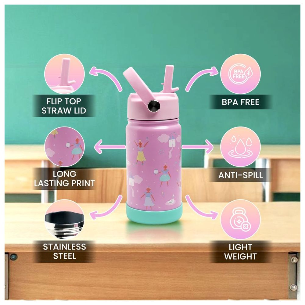 Bamboo Bark - Insulated Water Bottle With Straw And Handle - Little Ballerina Castle - 350 ml