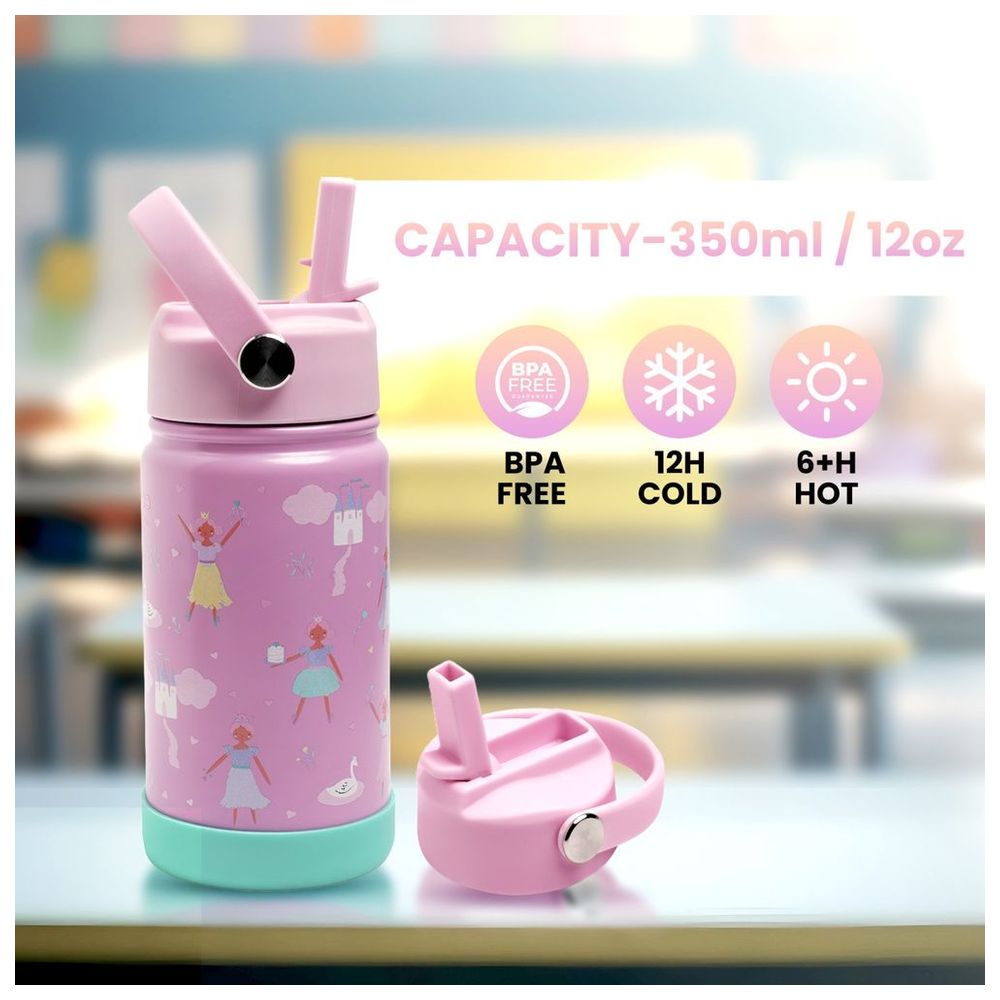 Bamboo Bark - Insulated Water Bottle With Straw And Handle - Little Ballerina Castle - 350 ml