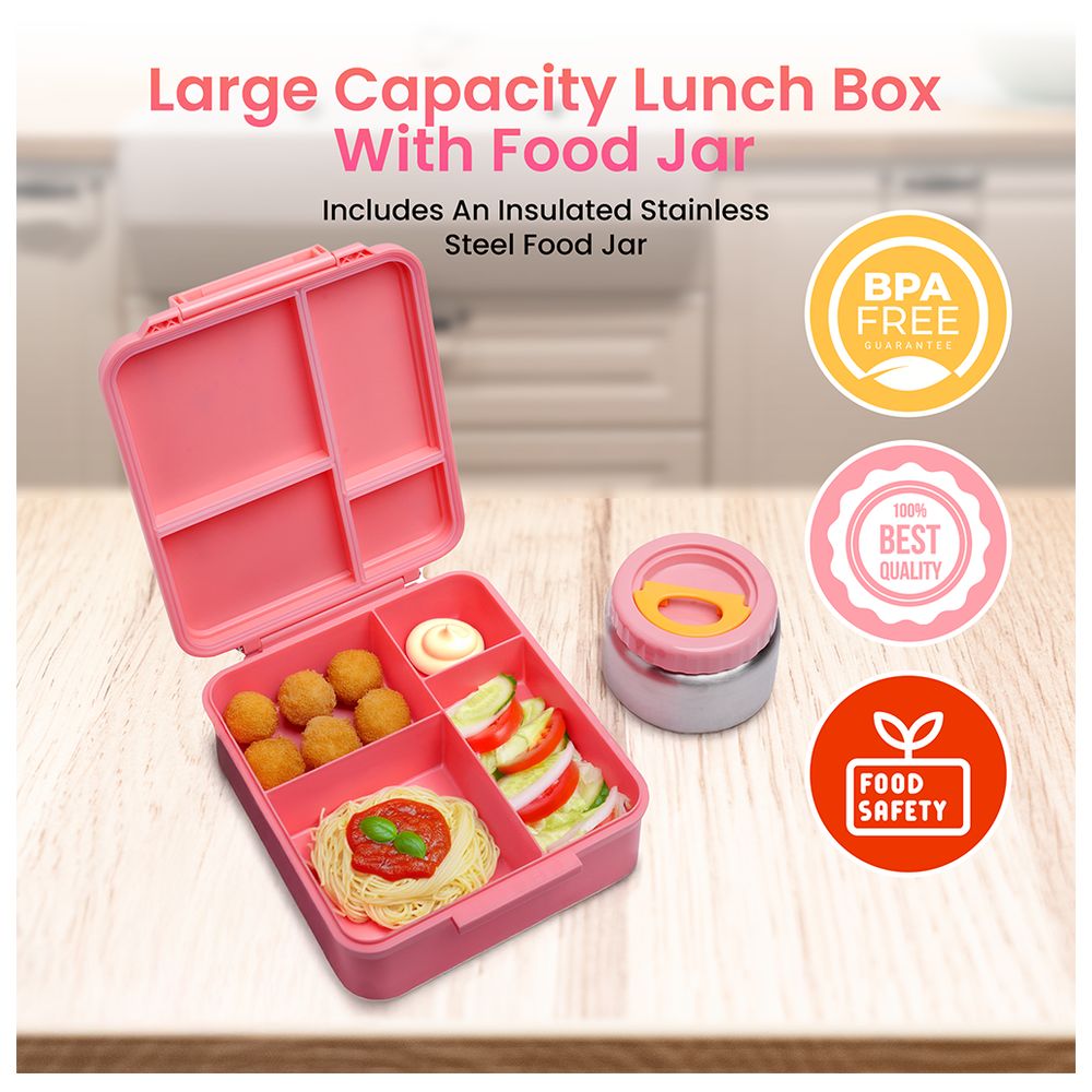 Bamboo Bark - 4-Compartment Little Ballerina Lunch Box With Insulated Food Jar - Pink