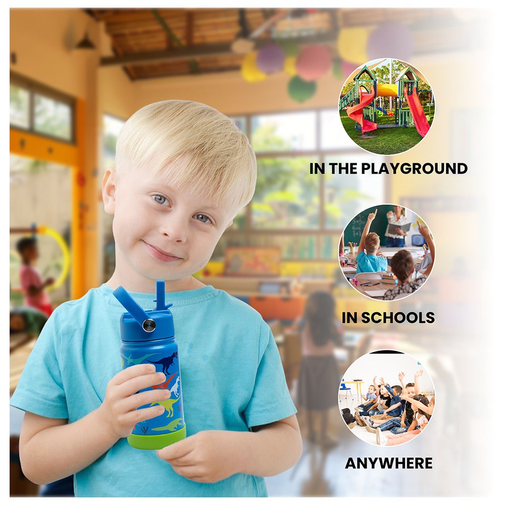 Bamboo Bark - Insulated Water Bottle With Straw And Handle - Dinosaur - 350 ml