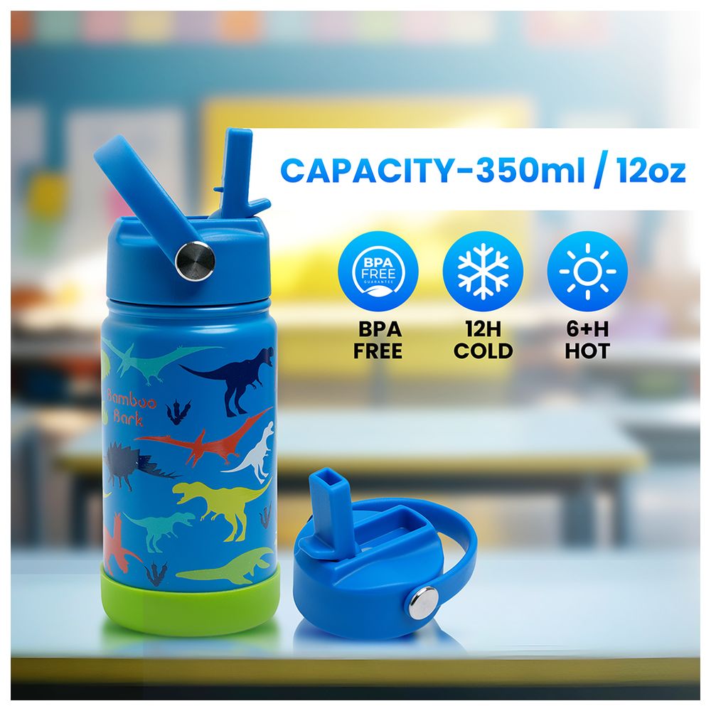 Bamboo Bark - Insulated Water Bottle With Straw And Handle - Dinosaur - 350 ml