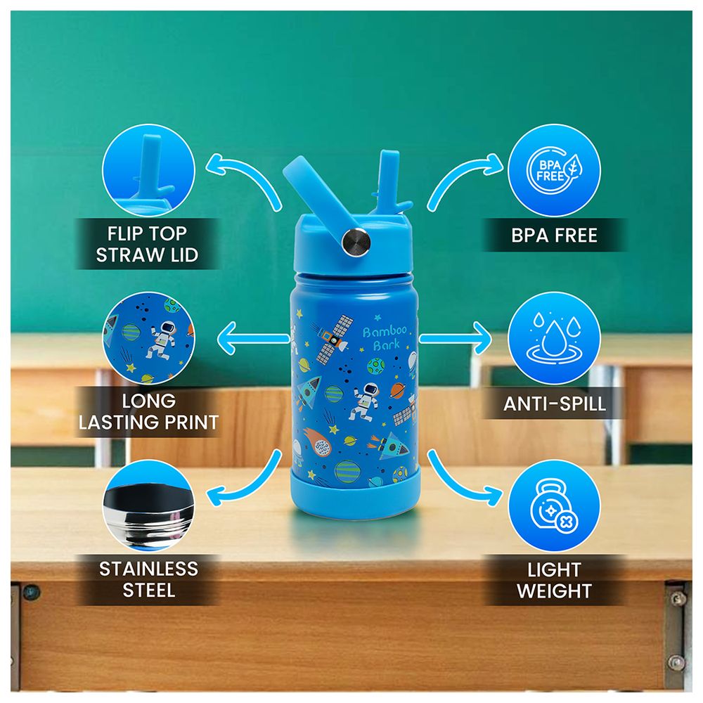 Bamboo Bark - Insulated Water Bottle With Straw And Handle - Astrospace - 350 ml