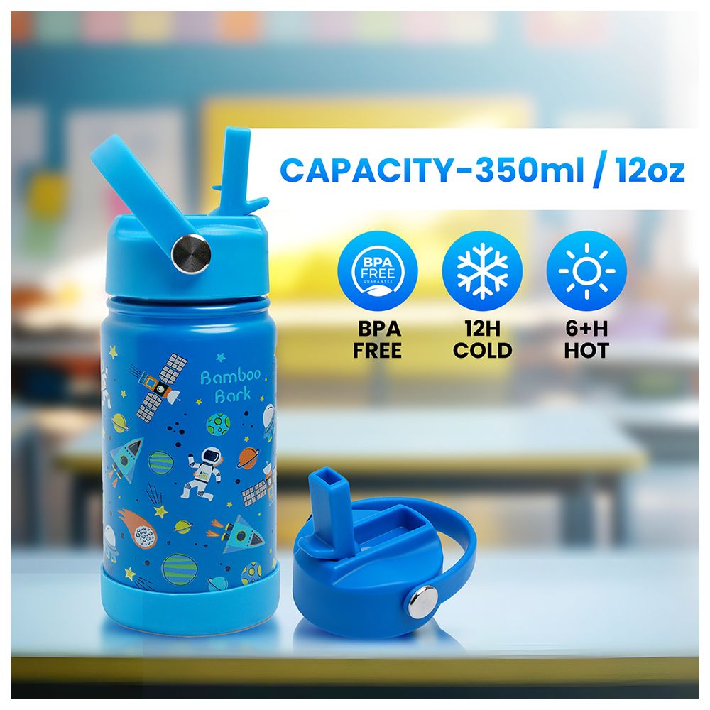 Bamboo Bark - Insulated Water Bottle With Straw And Handle - Astrospace - 350 ml
