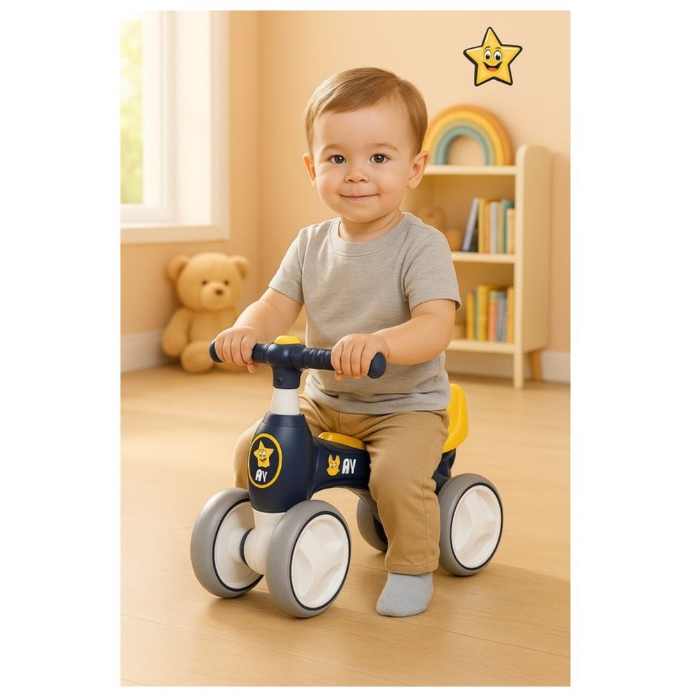 Starmarz - 4-Wheel Balance Bike With Soft Seat - Navy/Yellow