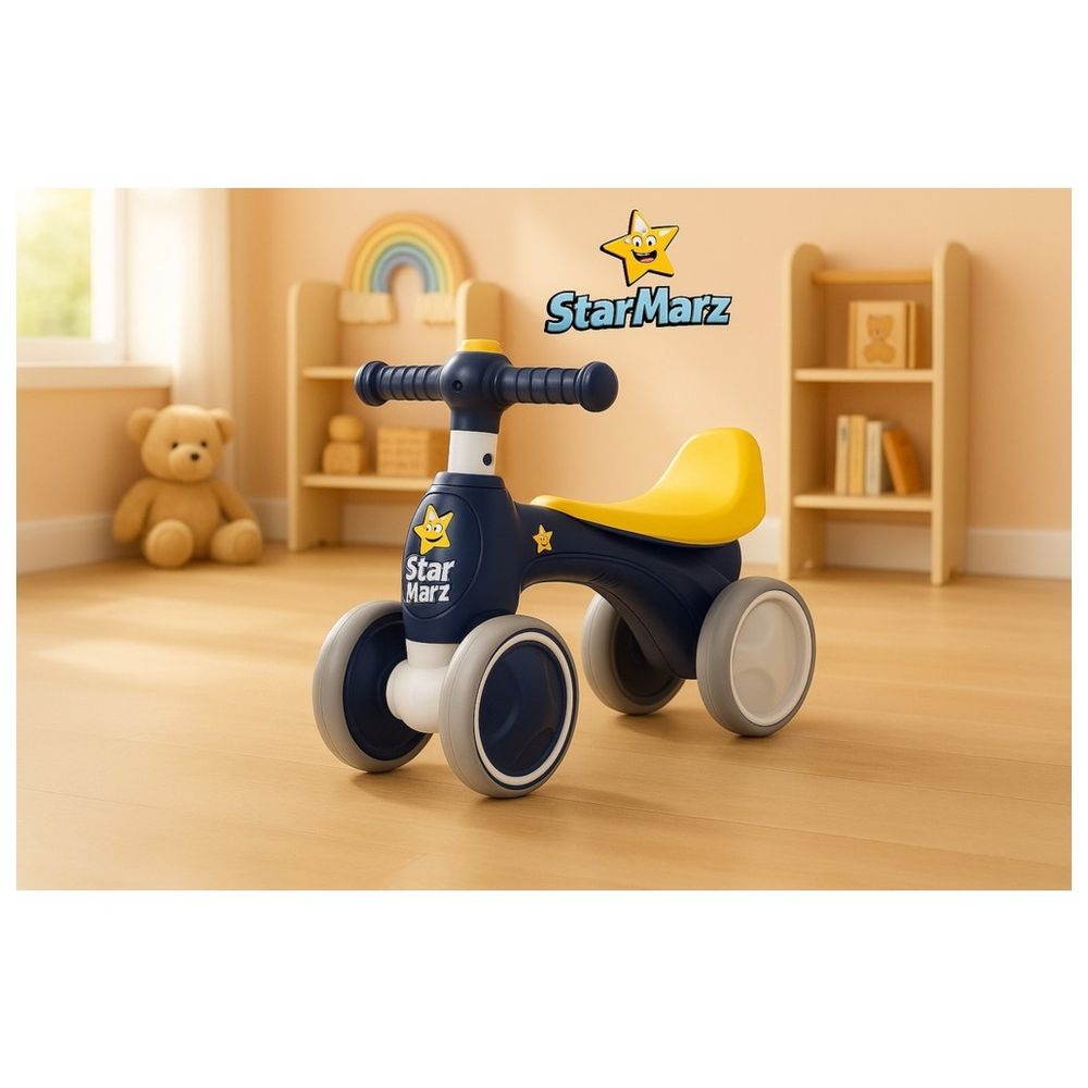 Starmarz - 4-Wheel Balance Bike With Soft Seat - Navy/Yellow