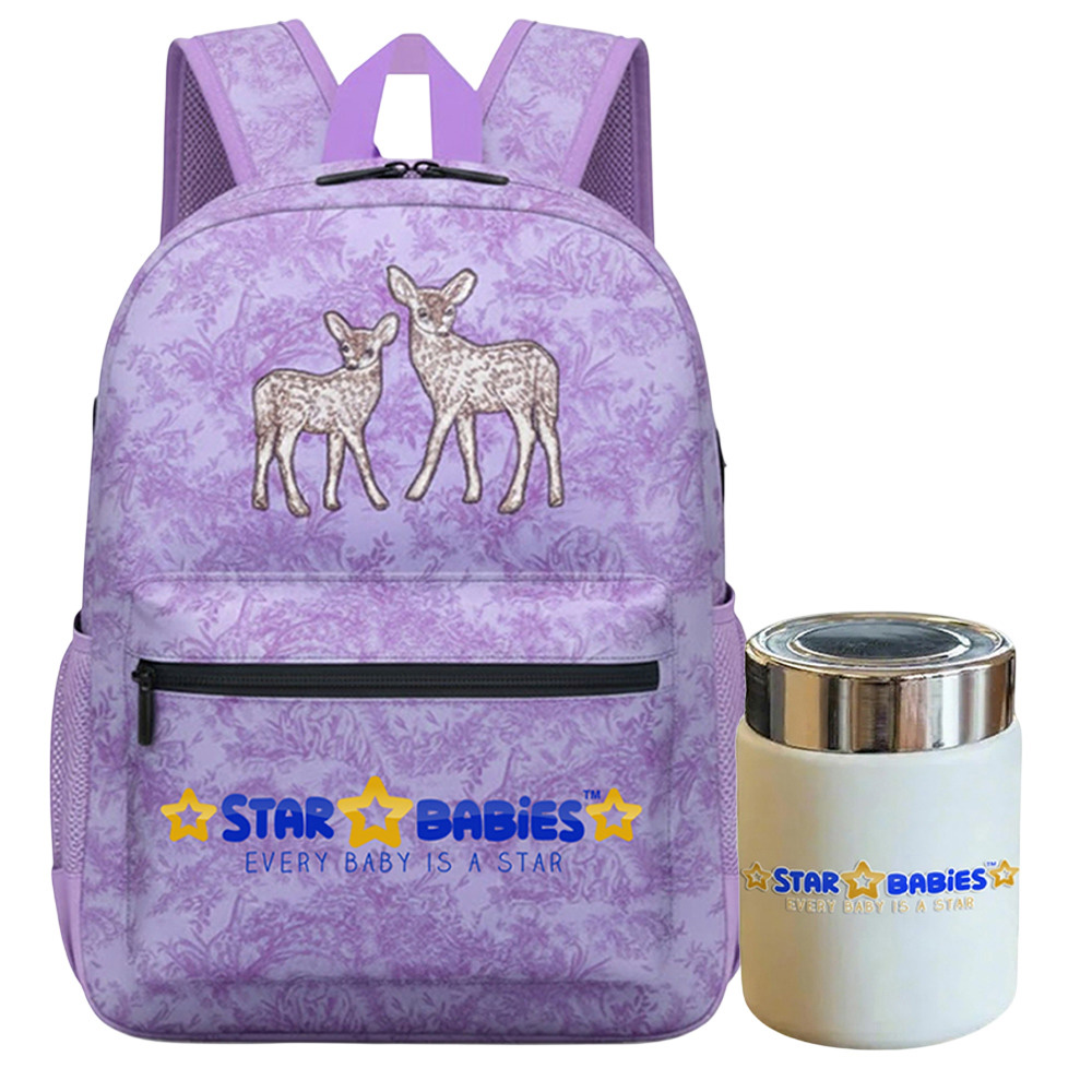 Star Babies - Kids Deer Printed Backpack With Mini Flask