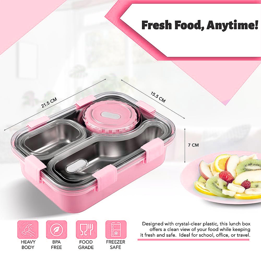 Star Babies - 3-Compartment Insulated Bento Lunch Box With Stainless Steel Water Bottle - Cute Rabbit