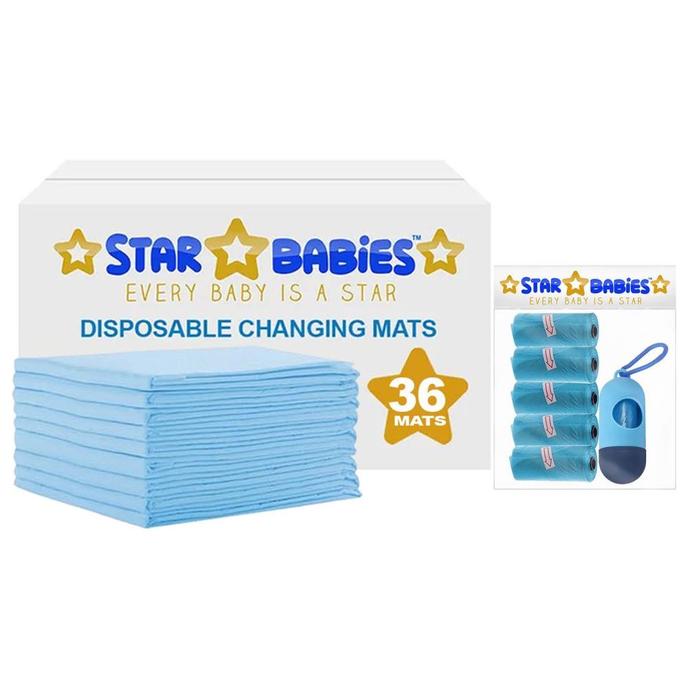 Star Babies - Disposable Changing Mat 36Pcs & Scented Bag 5ps w/ Dispenser - Blue