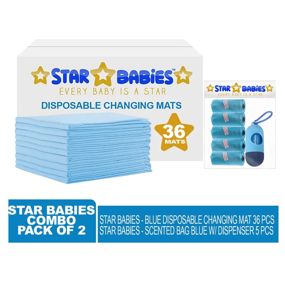Star Babies - Disposable Changing Mat 36Pcs & Scented Bag 5ps w/ Dispenser - Blue